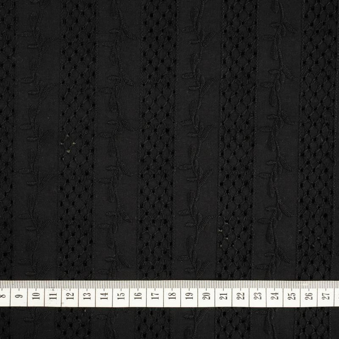 TWIGS / black - Embroidered cotton fabric