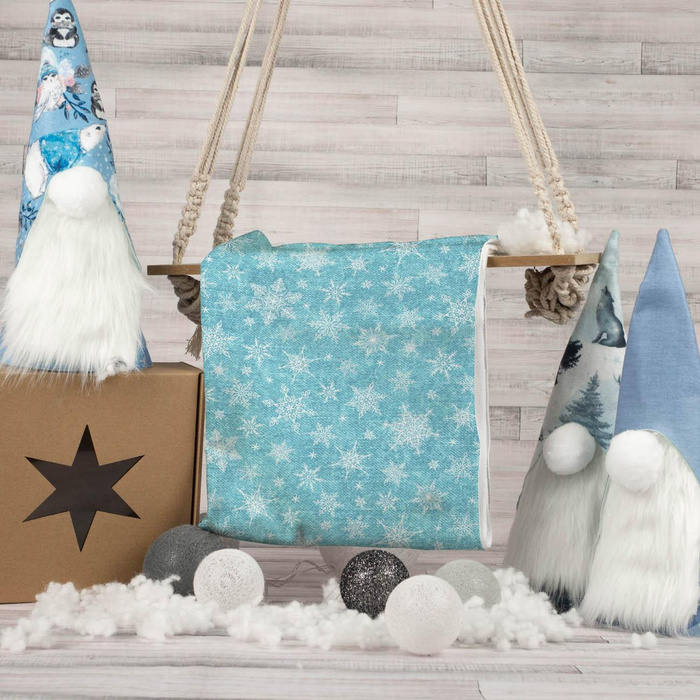 SNOWFLAKES PAT. 2 / ACID WASH SEA BLUE - looped knit fabric