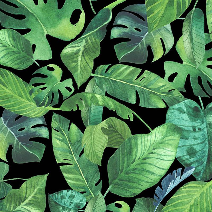 TROPICAL LEAVES pat. 2 / black - Upholstery velour 