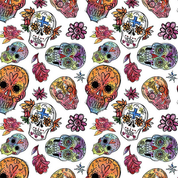 SKULLS pat. 3 / white (DIA DE LOS MUERTOS) - Viscose jersey