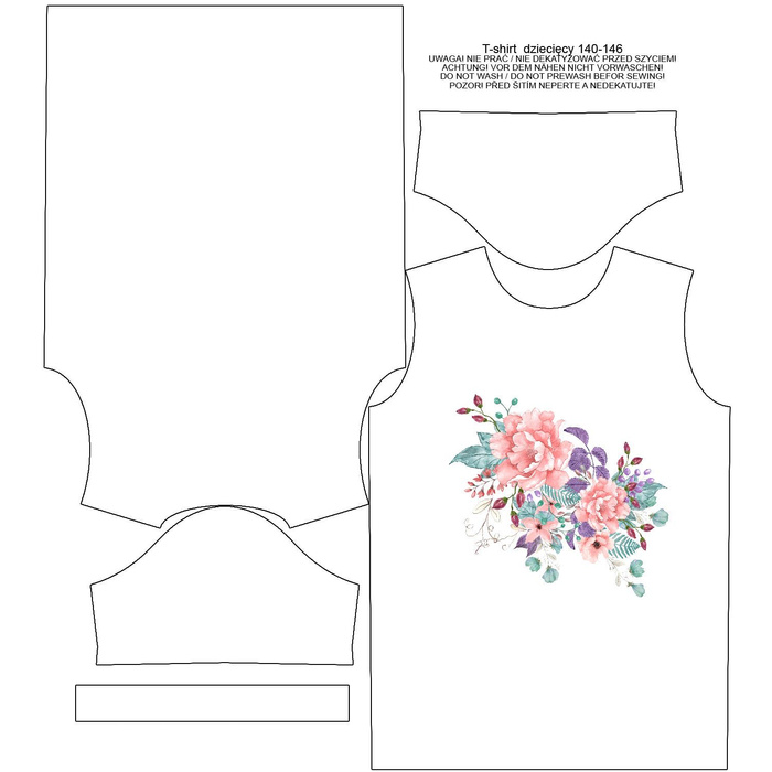 T-SHIRT DZIECIĘCY - KWIATY DZIKIEJ RÓŻY wz. 1 (KWITNĄCA ŁĄKA) - single jersey (140/146)