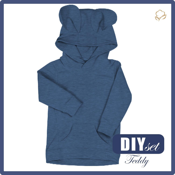 KID'S HOODIE TEDDY (PARIS) - MELANGE POWDER BLUE - sewing set (86/92)