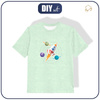 KID’S T-SHIRT - ROCKET AND PLANETS (SPACE EXPEDITION) / ACID WASH MINT - single jersey (92/98)