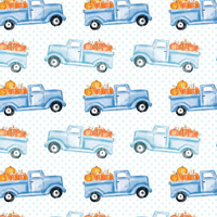 PUMPKINS ON THE PICKUP / LIGHT BLUE DOTS (PUMPKIN GARDEN)