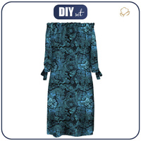 DRESS "CARMEN" - LACE BUTTERFLIES / blue - crepe XS