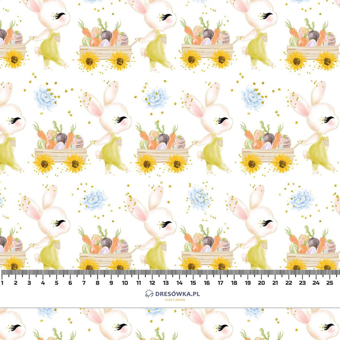 BUNNY WITH TROLLEY (CUTE BUNNIES) - Cotton woven fabric