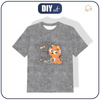 T-SHIRT DZIECIĘCY - KOTY / meow (KOCI ŚWIAT) / ACID WASH SZARY - single jersey (116/122)