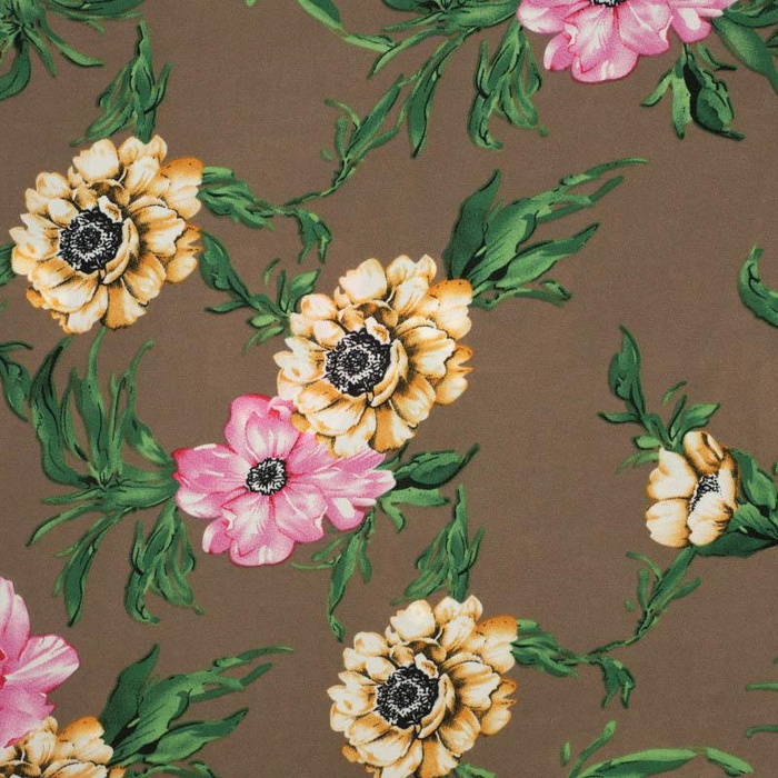 PEONY FLOWERS pat. 2 / coffee with milk - georgette