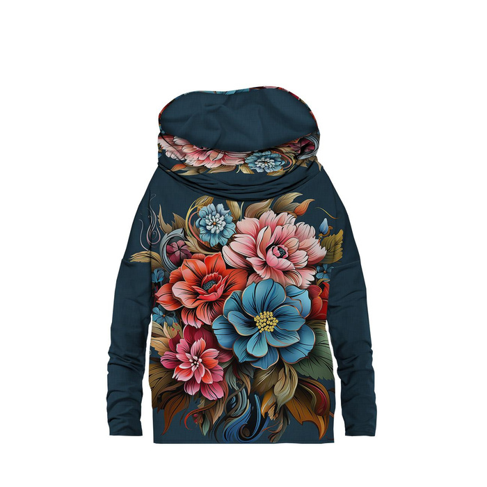 MIKINA NETOPÝR S NÁKRČNÍKEM (FURIA) - Bouquet of flowers wz.1 - teplákovina ITY XXXL