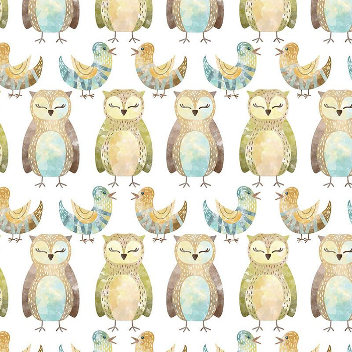 OWLS AND BIRDS (FOREST ANIMALS) - looped knit fabric