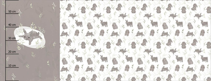 GREY BUNNY pat. 2 (PASTEL BUNNIES) - SINGLE JERSEY PANORAMIC PANEL (60cm x 155cm)