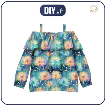 Bardot neckline blouse (VIKI) - PASTEL FLOWERS WZ.10 - sewing set - 146-152