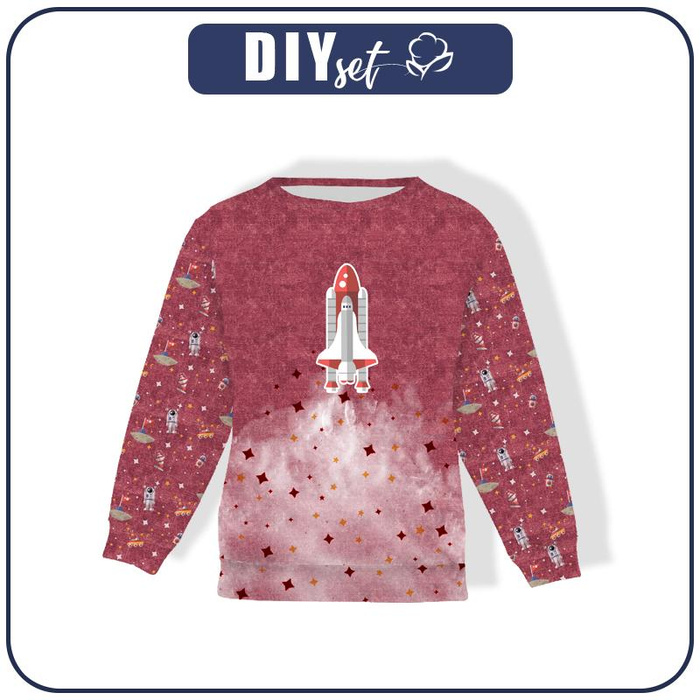CHILDREN'S (NOE) SWEATSHIRT - SPACESHIP (SPACE EXPEDITION) / ACID WASH MAROON - looped knit fabric (98/104)