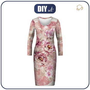 SUKIENKA OŁÓWKOWA (ALISA) - WATERCOLOR FLOWERS wz. 6 - zestaw do uszycia XXL