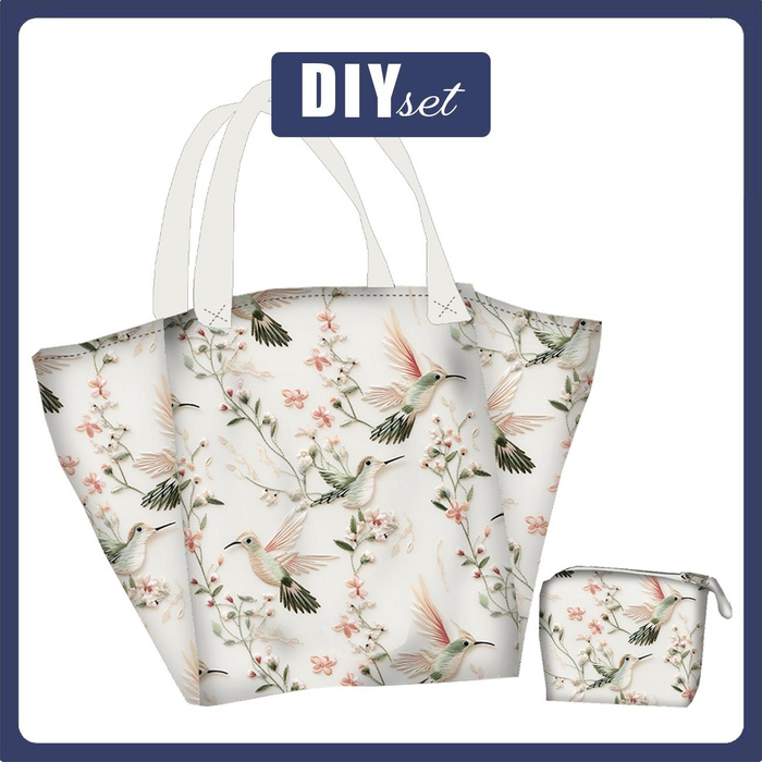 XL Tasche mit Utensilientasche 2 in 1 - PASTEL BIRDS WZ.6 - Nähset