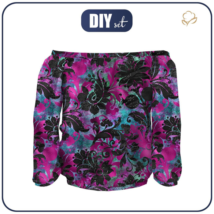 Bardot neckline blouse SOFIA - FLORAL  pat. 9 - sewing set XS