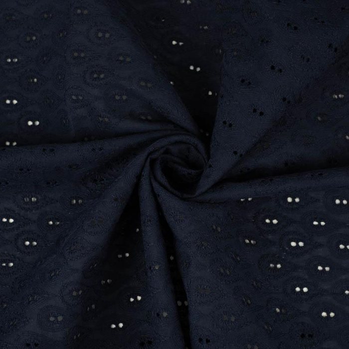 KAPKY / navy - Vyšívaná bavlněná tkanina