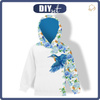 KID'S HOODIE (ALEX) - KINGFISHERS AND LILACS (KINGFISHERS IN THE MEADOW) / white - looped knit fabric (158/164)