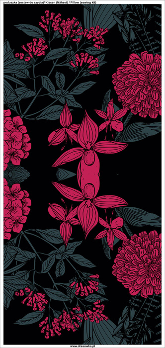 PODUSZKA 45X45 - KWIATY / viva magenta - welur tapicerski - panel przód + tył