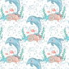 DOLPHINS pat. 3 (MAGICAL OCEAN) / white - Cotton woven fabric