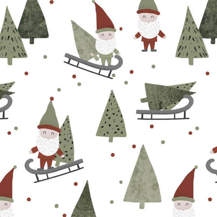 SLEDDING DWARFS (FOREST DWARFS) / WHITE - Cotton woven fabric