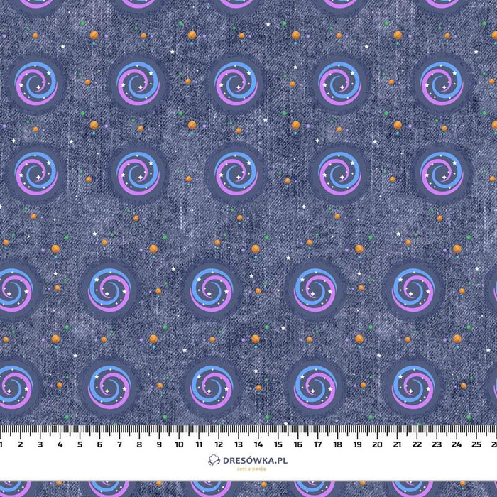 PRZESTRZEŃ KOSMICZNA (WYPRAWA W KOSMOS) / ACID WASH GRANATOWY - tkanina bawełniana
