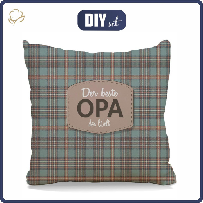 PILLOW 45X45 - DER BESTE OPA DER WELT / check retro - Waterproof woven fabric - front + back