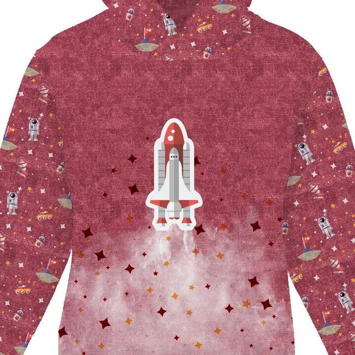 DZIECIĘCA BLUZA Z KAPTUREM (ALEX) - STATEK KOSMICZNY (WYPRAWA W KOSMOS) / ACID WASH BORDOWY - zestaw do uszycia