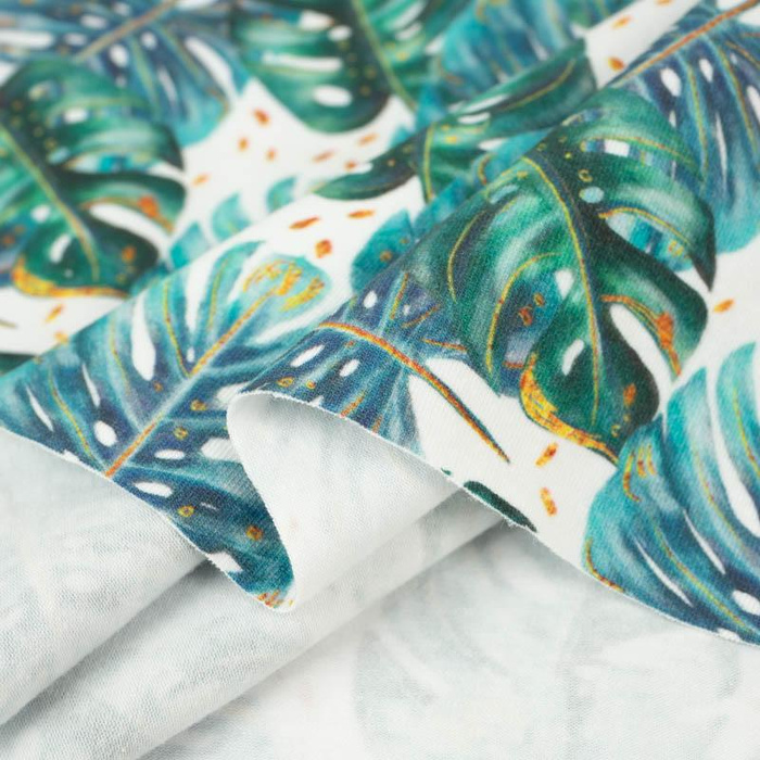 MONSTERA pat. 4 / white  - single jersey with elastane 