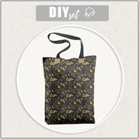 SHOPPER BAG - LEAVES pat. 11 (gold) / black - Waterproof woven fabric - sewing set