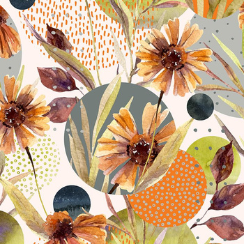 ORANGE KORNBLUMEN / groß - Baumwoll Webware