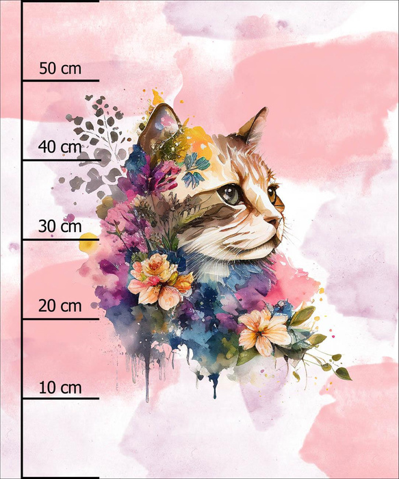 WATERCOLOR CAT WZ. 1 - PANEL (60cm x 50cm) tkanina bawełniana
