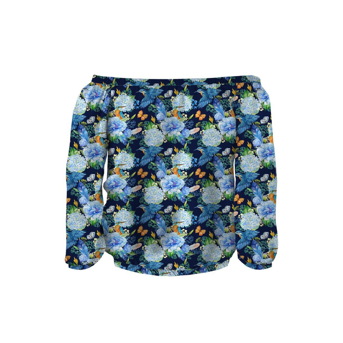MINI EISVÖGEL UND FLIEDER (EISVÖGEL AUF DER WIESE) / navy - Single Jersey 