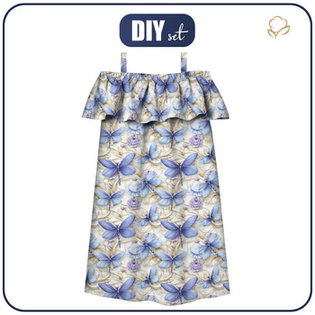 Bardot neckline dress (LILI) - Butterfly & Flowers wz.15 - sewing set
