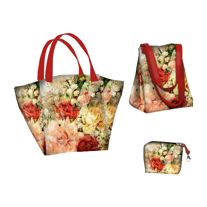 Torba XL z saszetką 2 w 1 - WATERCOLOR FLOWERS wz. 7 - zestaw do uszycia