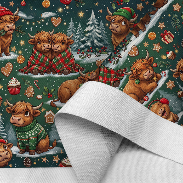 CHRISTMAS HIGHLAND COWS - Drelich bavlněný