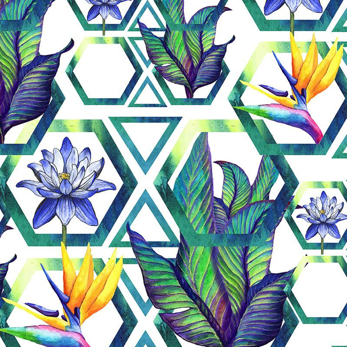 FLOWERS IN HEXAGONS - Viscose jersey WE210