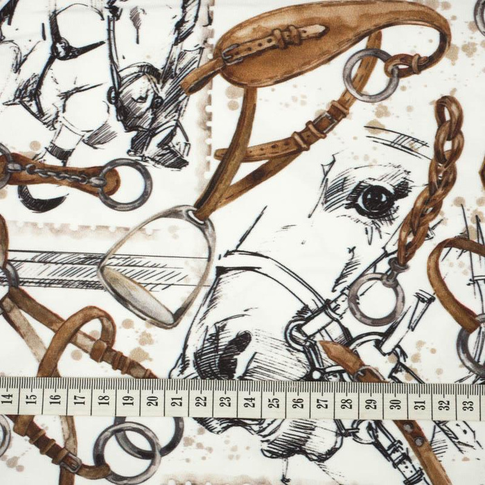 HORSE-RIDING (HOBBIES AND JOBS) / white -  Cotton woven fabric