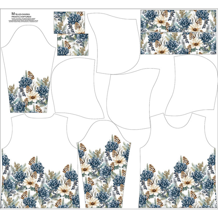 BLUZA DAMSKA (POLA) CLASSIC Z KAPTUREM - WINTER FLOWERS WZ.10 - zestaw do uszycia XS
