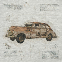 RETRO AUTO M. 1 / melange hellgrau - Paneel (75cm x 80cm)