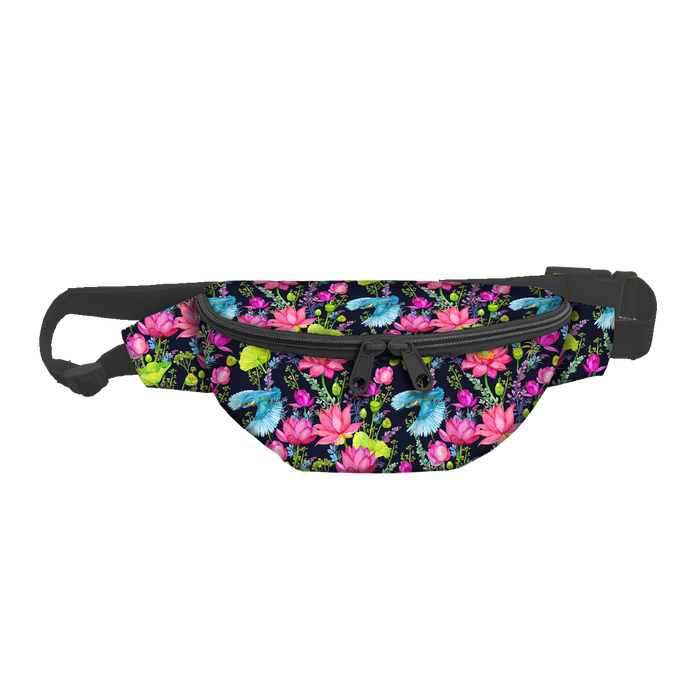 HIP BAG - KINGFISHERS AND POPPIES (KINGFISHERS IN THE MEADOW) / black - big