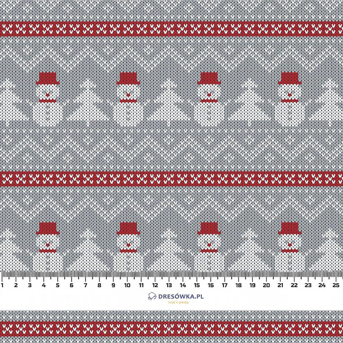 SNOWMEN WITH CHRISTMAS TREES / grey  - Hydrophobic brushed knit