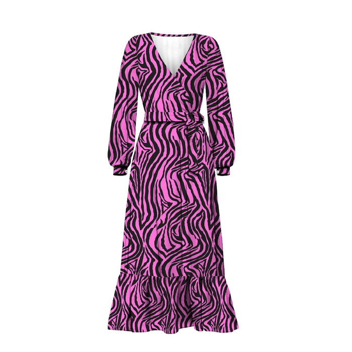 WRAP FLOUNCED DRESS (ABELLA) - NEON ZEBRA PAT. 1 - sewing set L