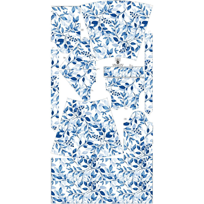 WRAP FLOUNCED DRESS (ABELLA) - BLUE LEAVES - sewing set S