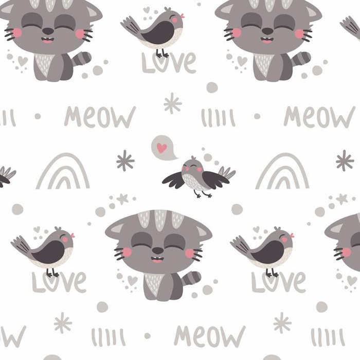 KATZEN UND SPATZEN (KATZENWELT) / weiß - Baumwoll Webware