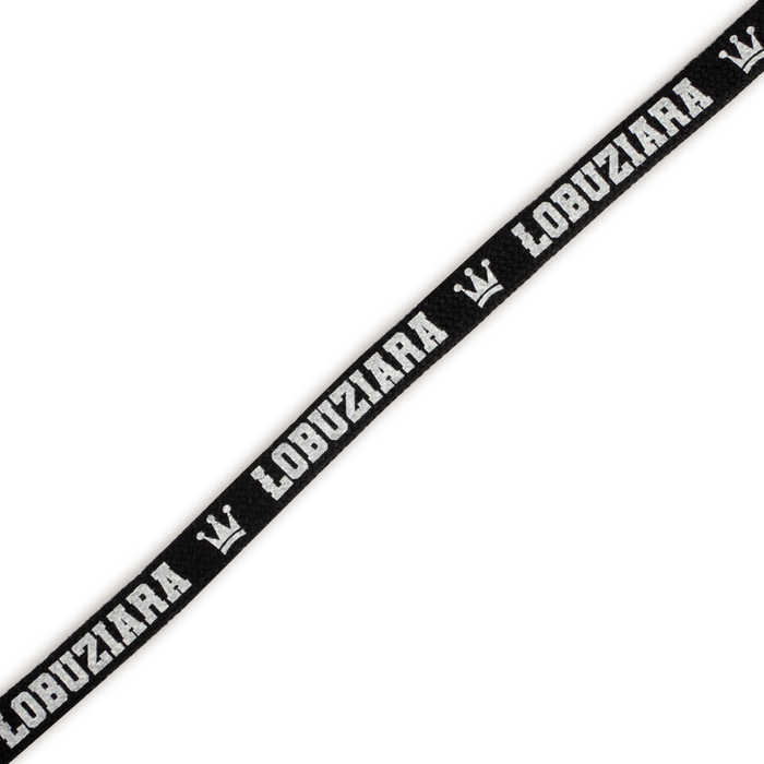 Plochá šňůrka 16mm s potiskem LŁOBUZIARA – černá