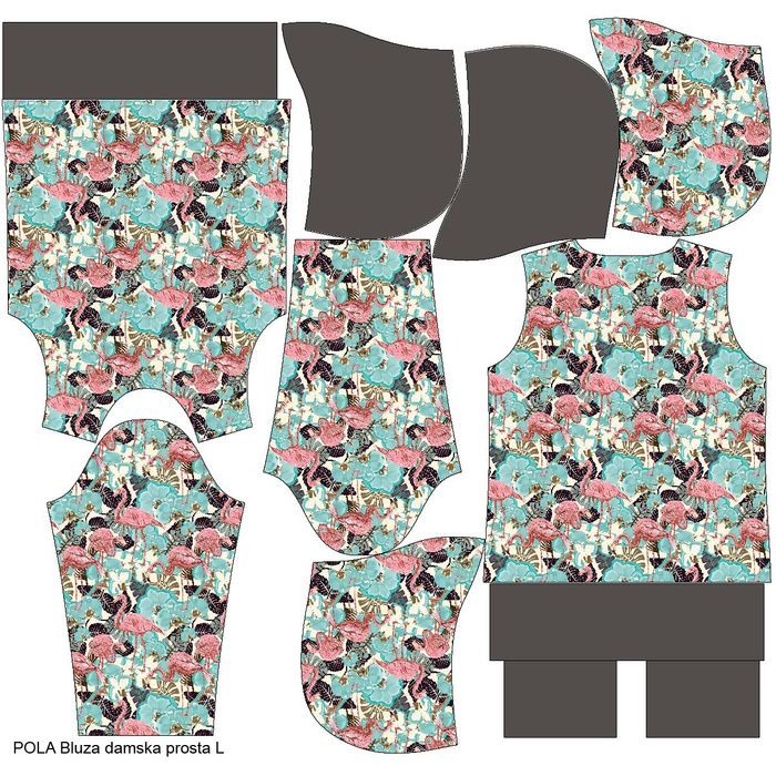 CLASSIC WOMEN’S HOODIE (POLA) - FLAMINGOS AND  MONSTERAS - looped knit fabric - M