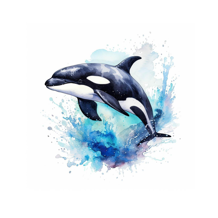 WATERCOLOR WHALE -  PANEL (60cm x 50cm) brushed knitwear with elastane ITY