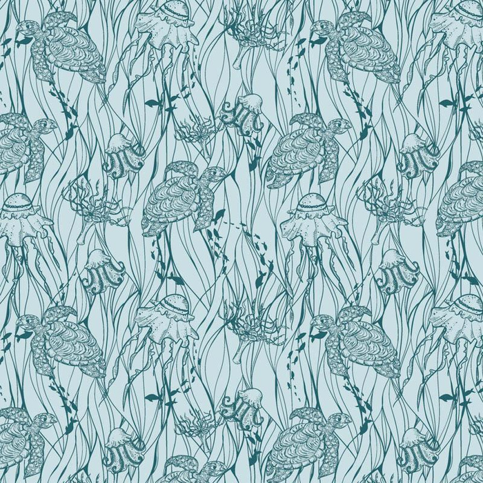 TURTLES AND JELLYFISH (BLUE PLANET) - single jersey with elastane 