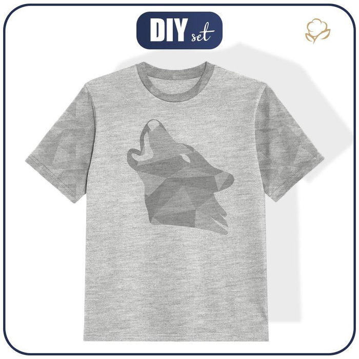 DĚTSKÉ TRIČKO (92/98) - GEOMETRICKÝ VLK (ADVENTURE)/ M-01 melír světlošedivý - single jersey